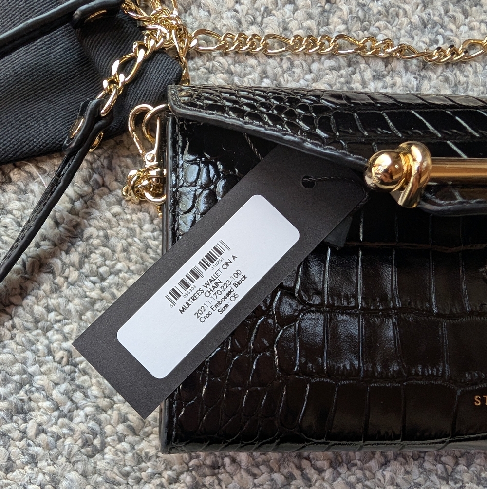 Strathberry Multrees Wallet On A Chain Black Croc Embossed - Picture 7 of 10